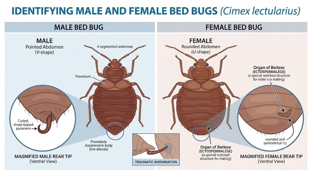 Male and female common bedbugs (Cimex lectularius)