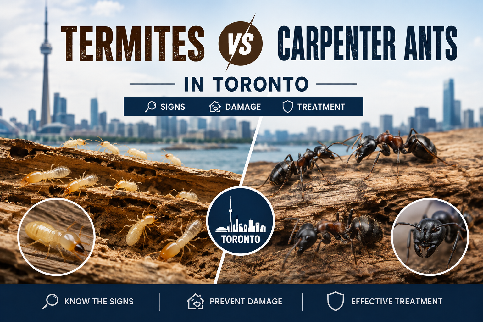 Termites vs Carpenter Ants in Toronto: Signs, Damage & Treatment