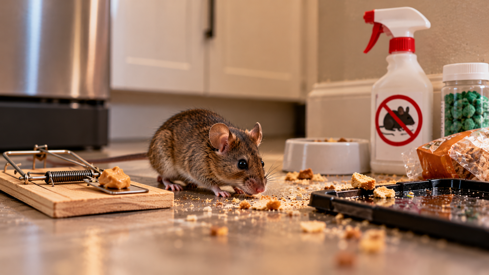 Store-bought wooden snap mouse trap that failed to resolve a mouse infestation